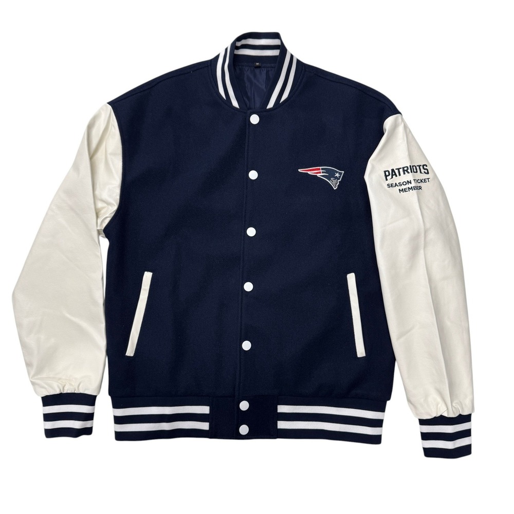 New England Patriots‎ Season Ticket Member Varsity Jacket Navy White Mens Medium
